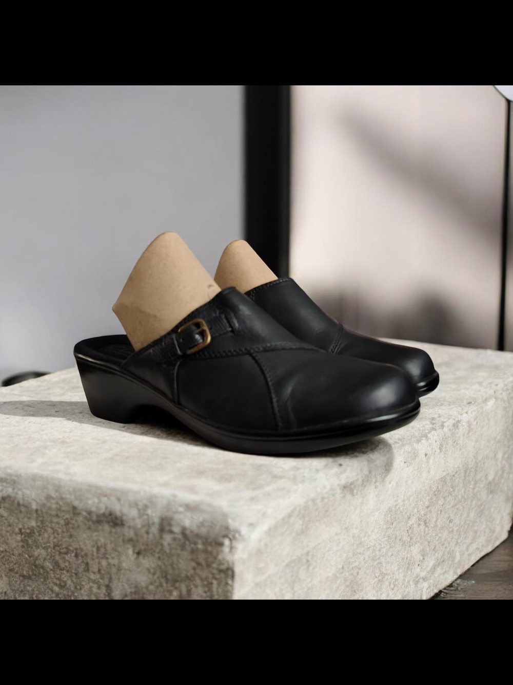 Clarks Bendables Womens Angie Braley Black Leather Slip On Mule Clogs Size 9.5 M